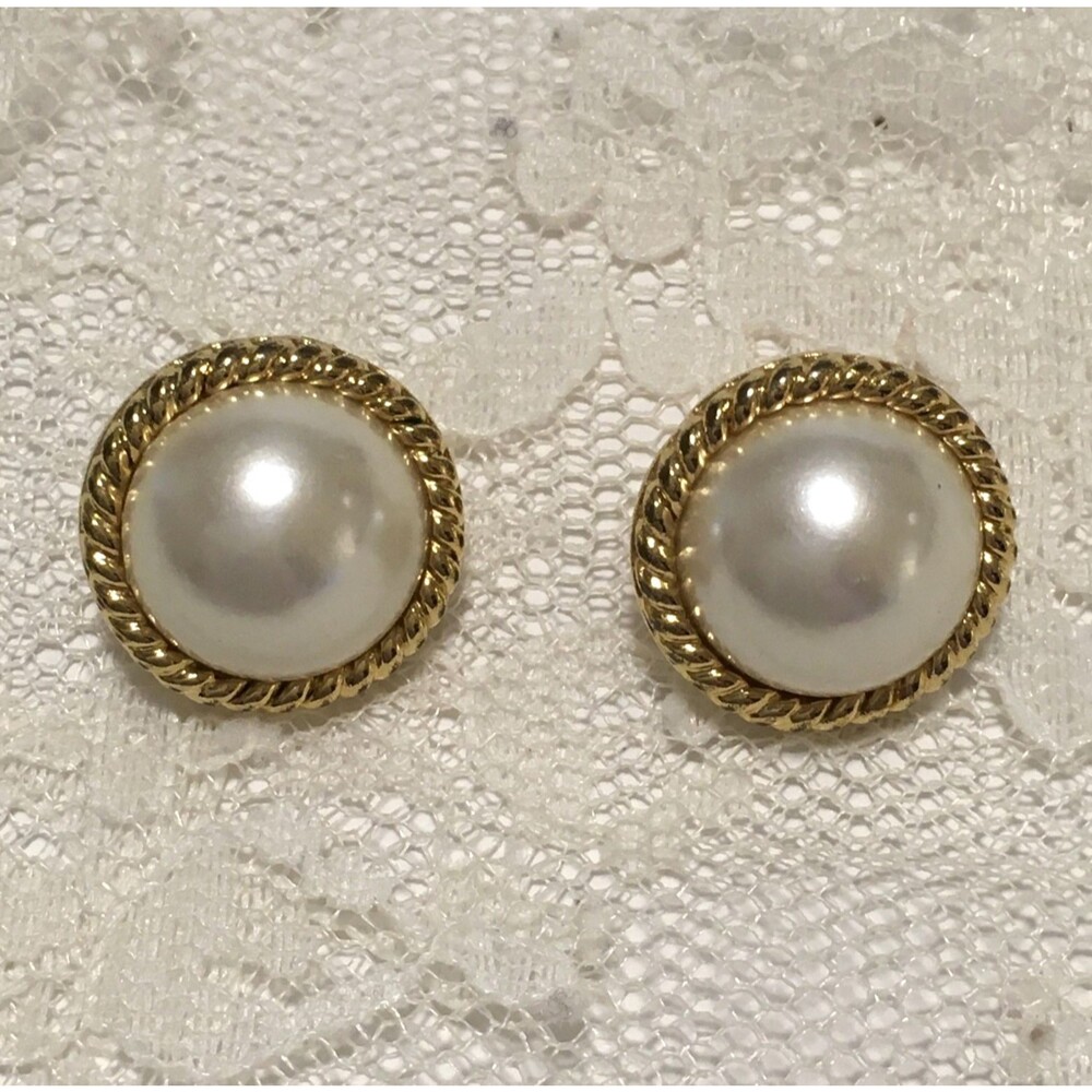 Vintage Napier Earrings Gold Tone Faux Pearl Classic Elegant Everyday Jewelry